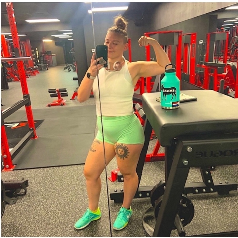 NWOT Sea foam /mint green high waisted spandex 
Teal compression shorts
